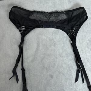 Black Silver Lace Garter Belt Lingerie Small Stockings Garter Suspenders